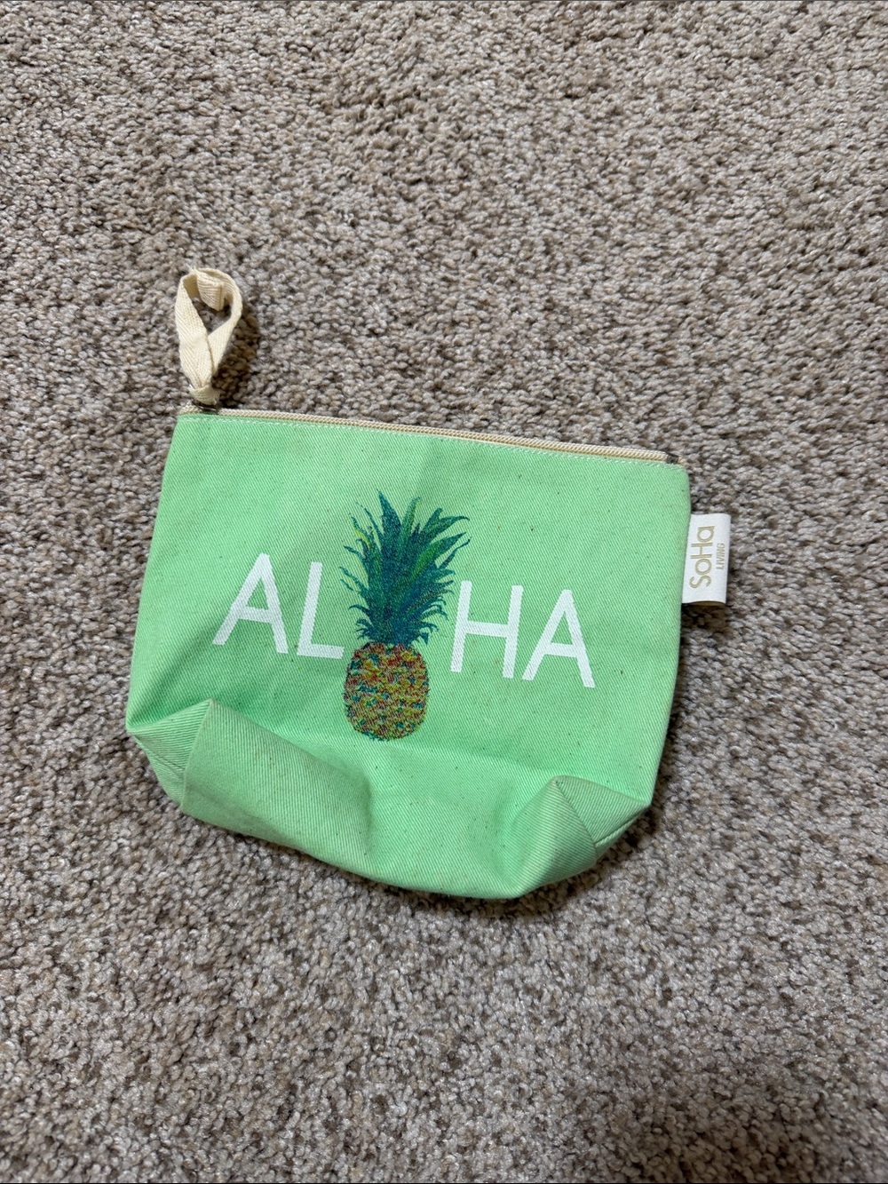 Soho Green Pineapple Aloha Canvas Pouch